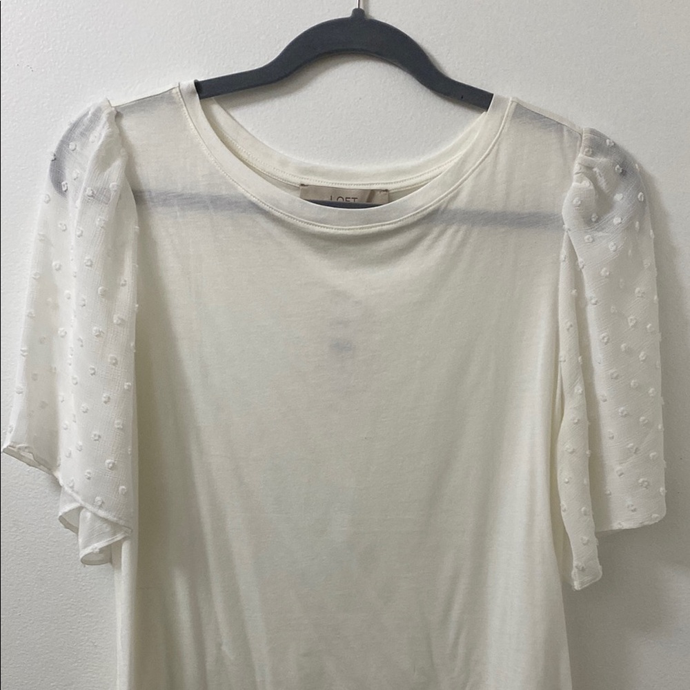 LOFT Cream Blouse with Sheer Polka Dot Sleeves